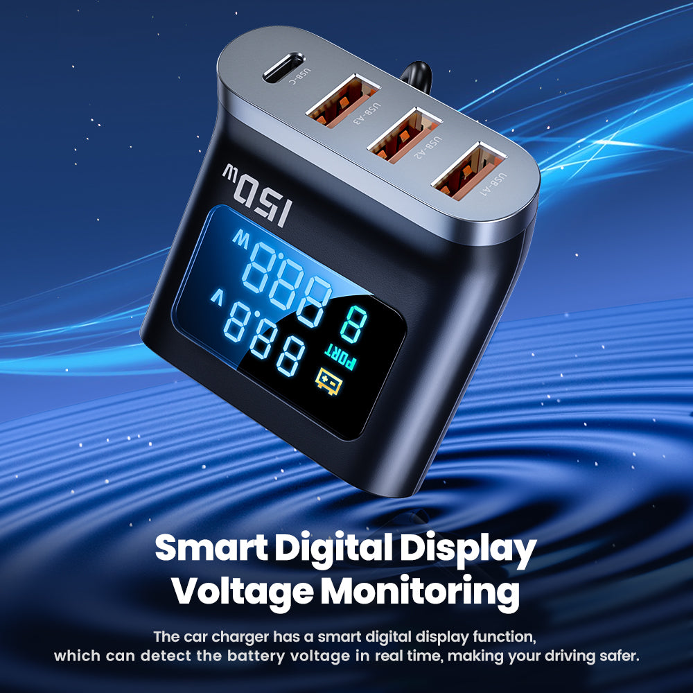 TOOCKI TQ-CC32 150W Car Charger Adapter Multi-Port Phone Hub with LCD Digital Display TOOCKI TQ-CC32 150W Car Charger Adapter Multi-Port Phone Hub with LCD Digital Display